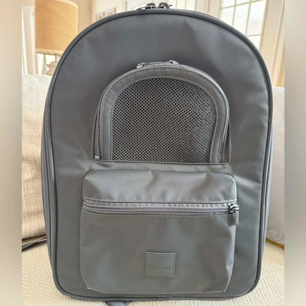 Maxbone Dark Grey Nylon Backpack pet dog cat carrier bag Max Bone